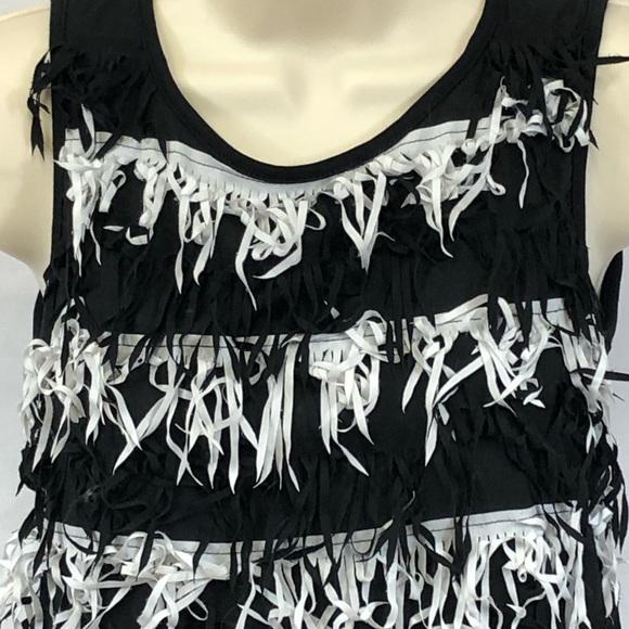 Nicole Miller blk & wht ribbon fringe tunic dress - Picture 2 of 5